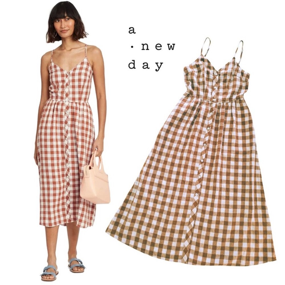 a new day Brown and White Gingham Midi Dress
